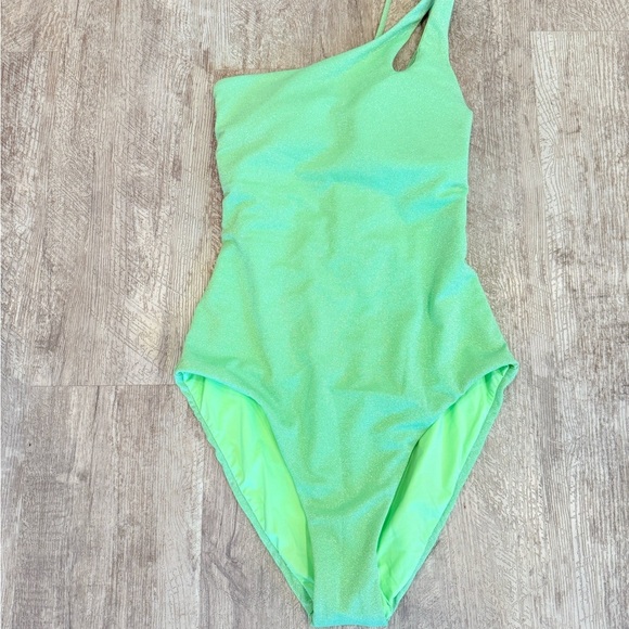 Becca Shimmer One Shoulder Asymmetrical One Piece Swimsuit in Seafoam Green NWT - Picture 5 of 11